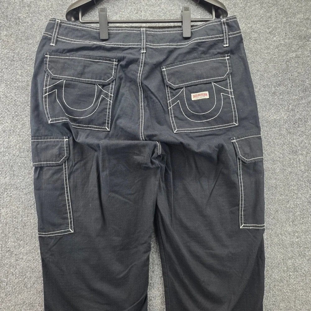True Religion Mens Black Ripstop Contrast Stitch Cargo Pants Size 33 Utility